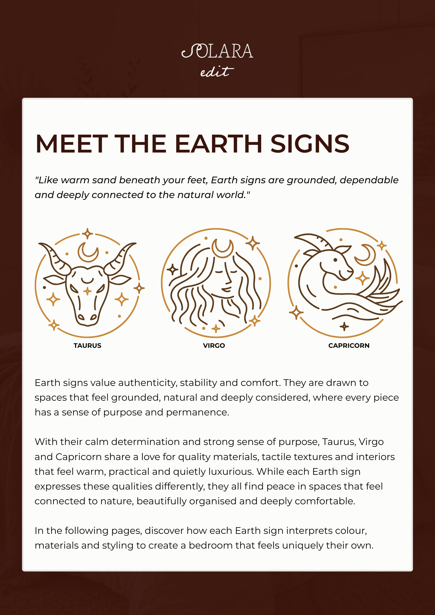 The Cosmic Bedroom Edit: Earth Sign Lookbook