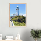 Byron Lighthouse Light Blue Wall Art with Premium Wooden Frame
