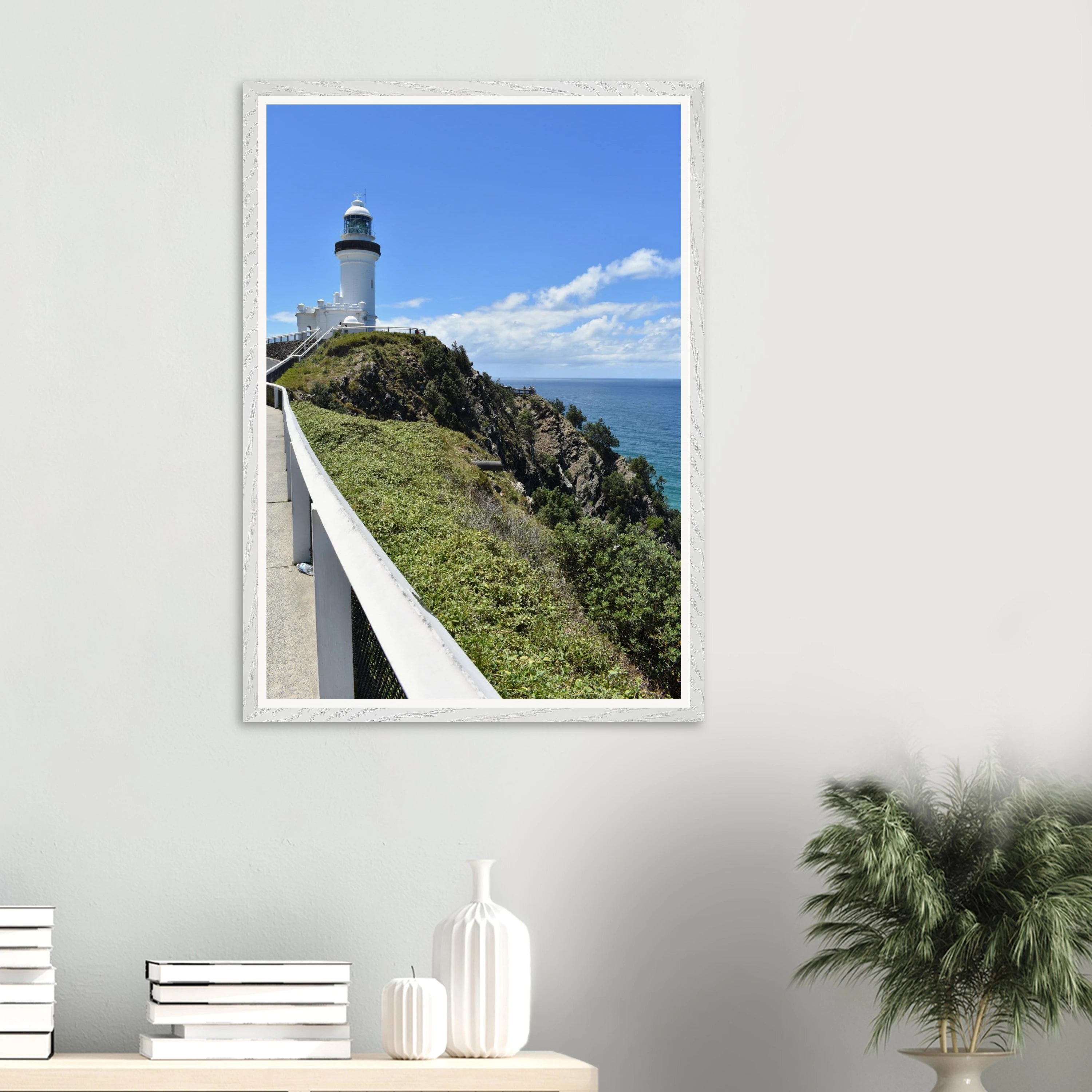 Byron Lighthouse Rolling Hill Wall Art with Premium Wooden Frame