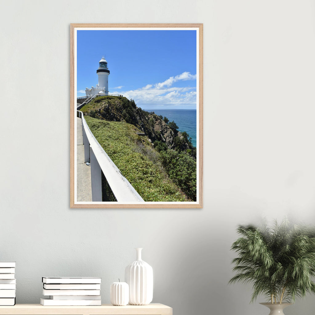 Byron Lighthouse Rolling Hill Wall Art with Premium Wooden Frame