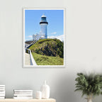Byron Lighthouse Light Blue Wall Art with Premium Wooden Frame