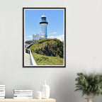 Byron Lighthouse Light Blue Wall Art with Premium Wooden Frame