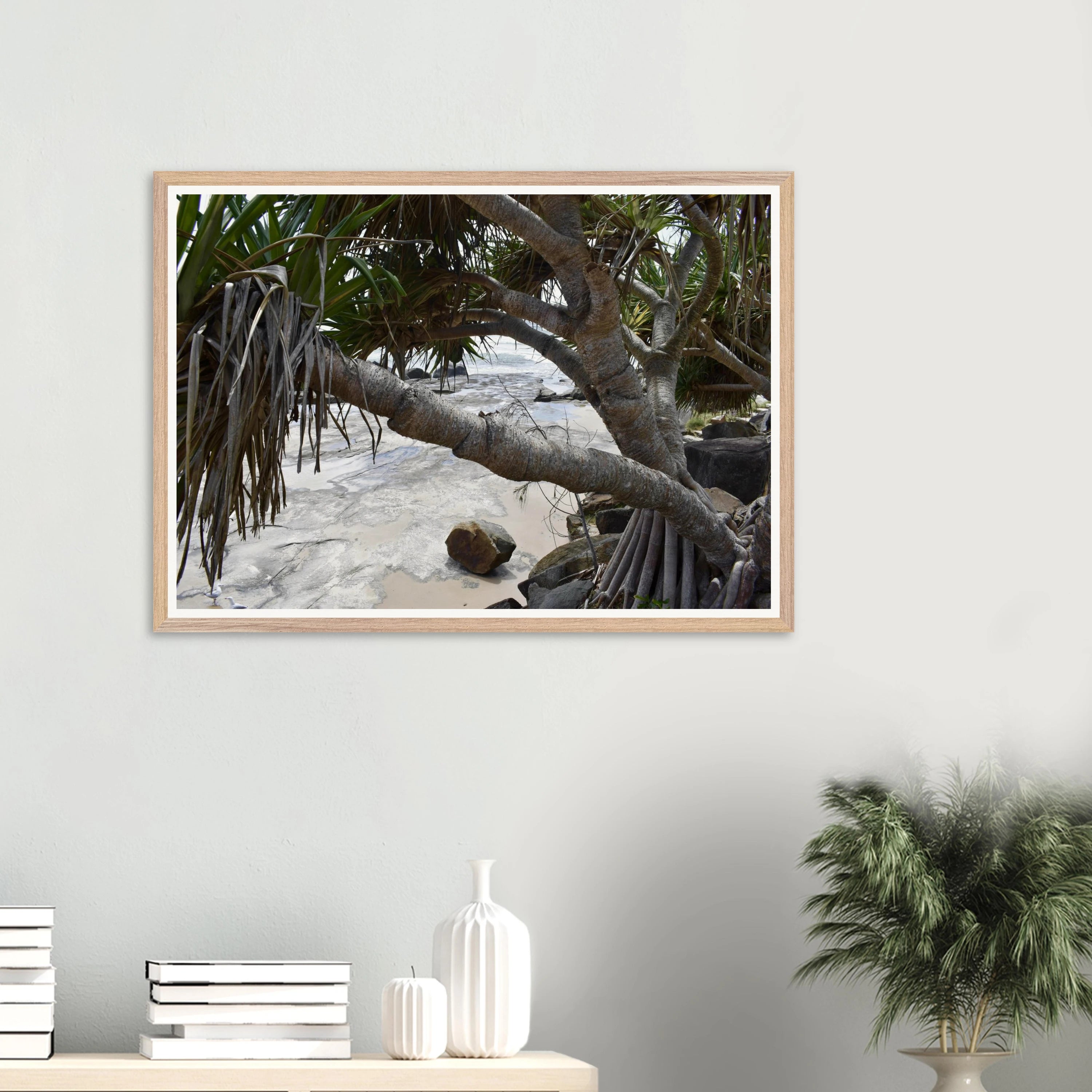 Yamba Pandanus Whitewash Wall Art with Premium Wooden Frame