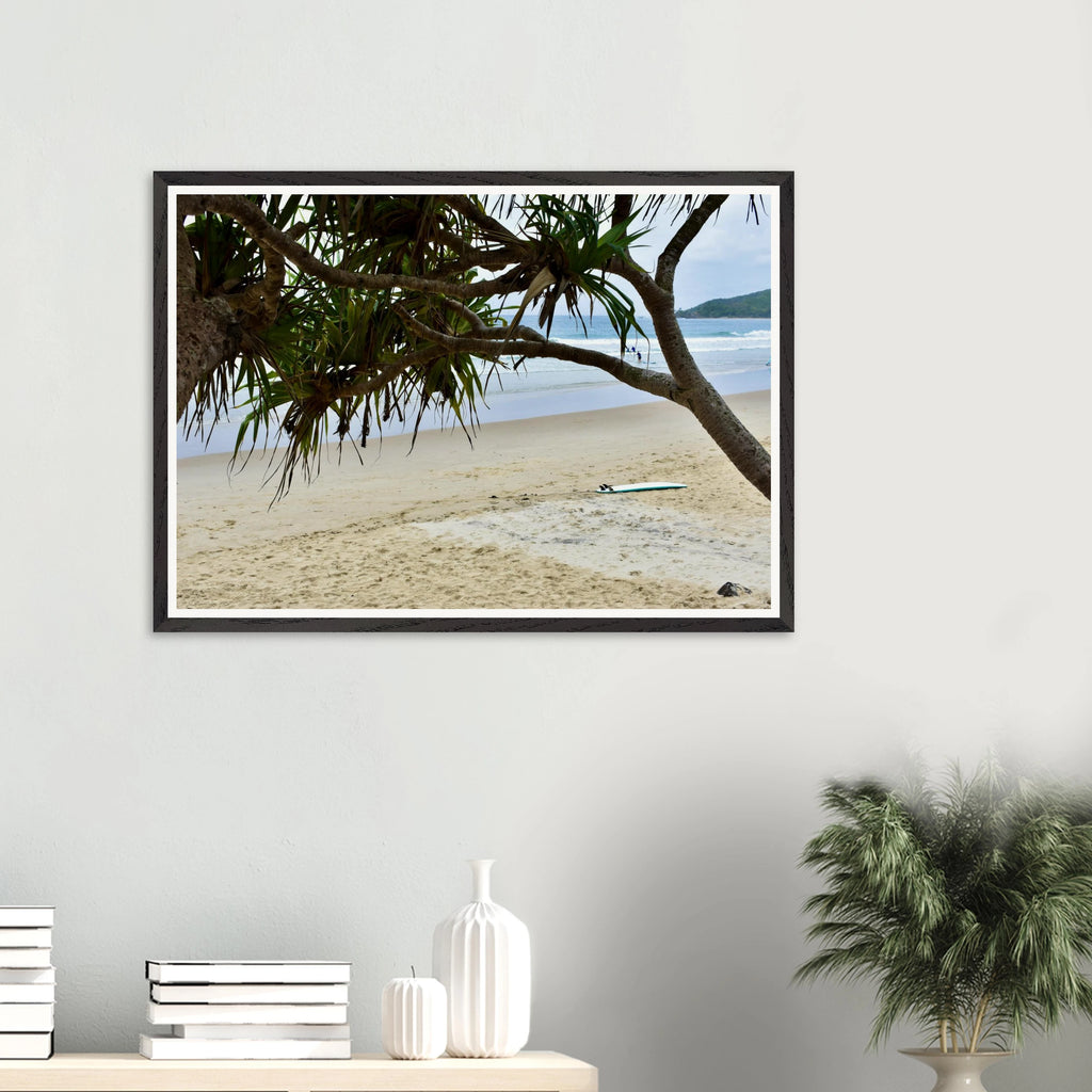 Byron Main Beach Pandanus Surfboard Wall Art with Premium Wooden Frame
