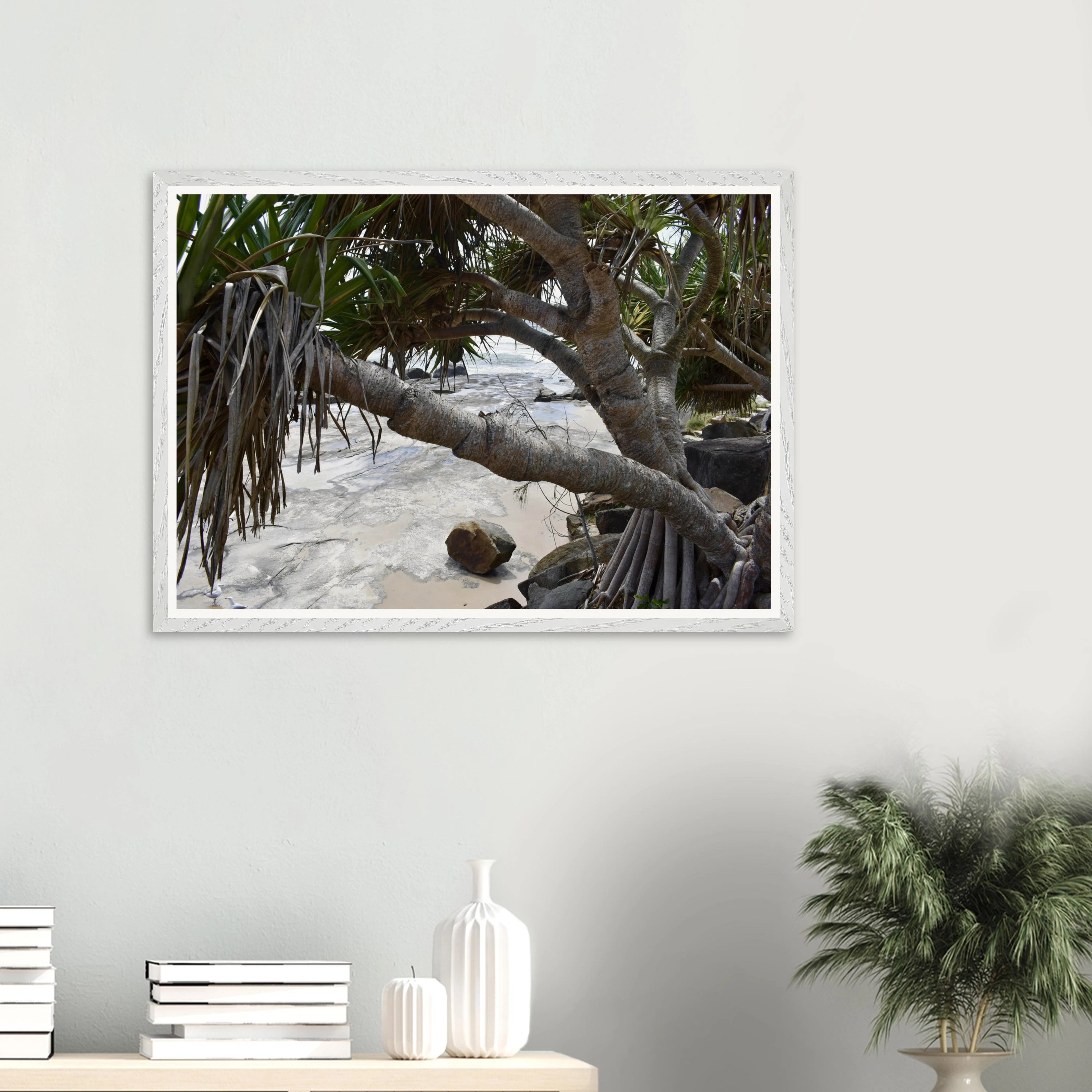 Yamba Pandanus Whitewash Wall Art with Premium Wooden Frame