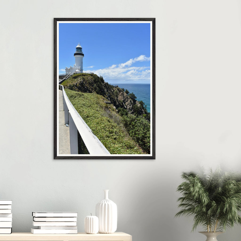 Byron Lighthouse Rolling Hill Wall Art with Premium Wooden Frame