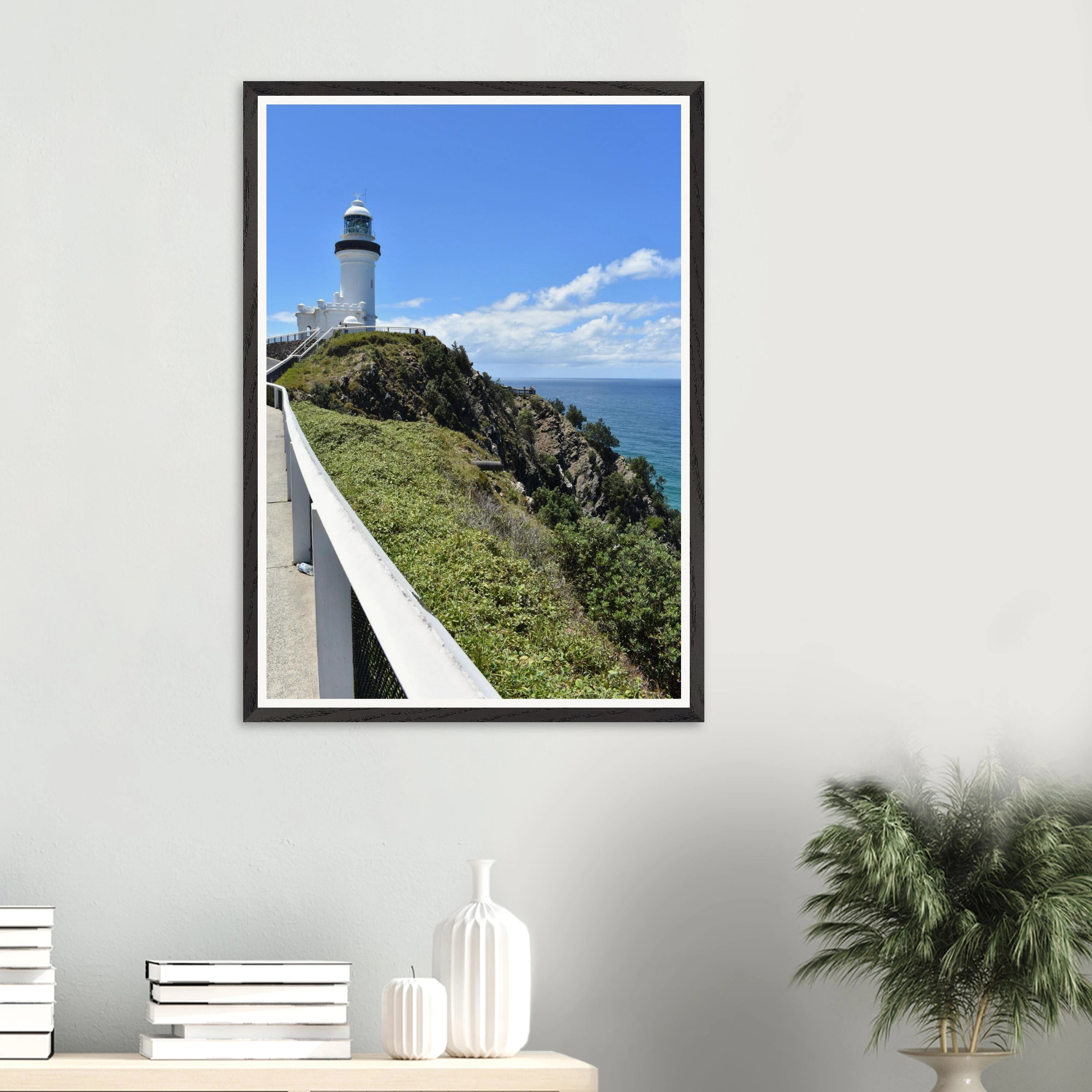 Byron Lighthouse Rolling Hill Wall Art with Premium Wooden Frame