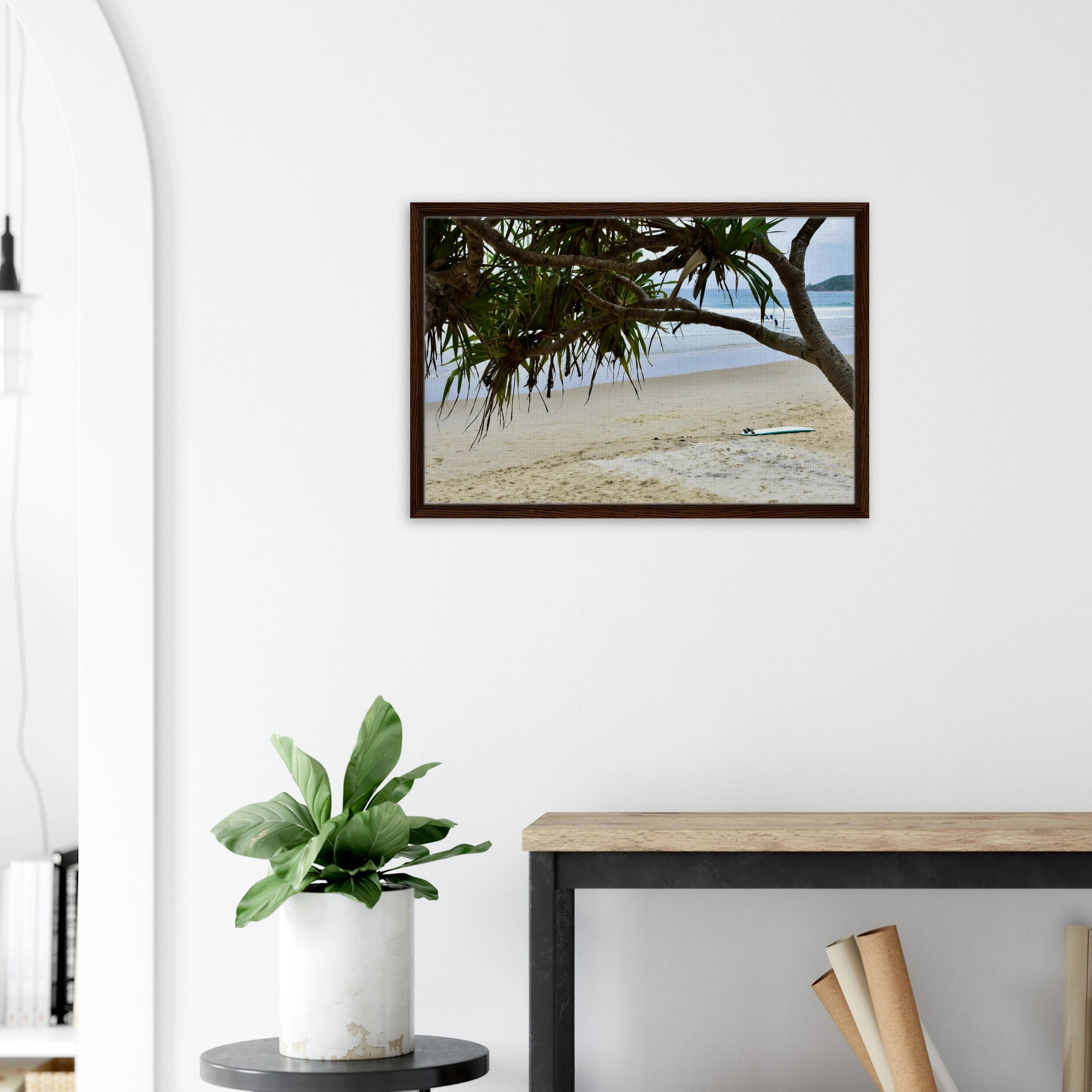 Byron Main Beach Pandanus Surfboard: Framed Canvas